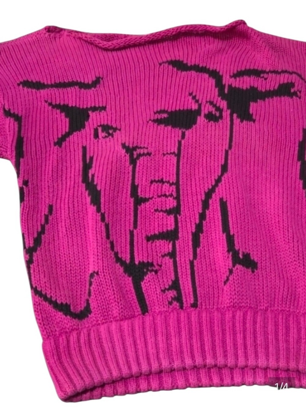 Vintage 80s R.G. Arnold Pink Elephant Sweater Ramie Cotton Made in Hong Kong